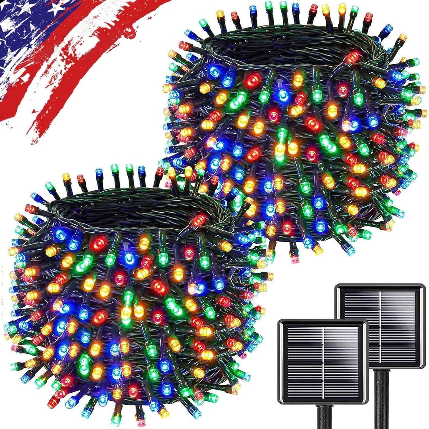 Multicolor Solar Christmas Lights 2Pack Total 180FT 500LED, String Light Outdoor Waterproof, Auto On/Off with 8 Modes Solar Twinkle Lights for Outside Tree Christmas Decorations (Multicolor)
