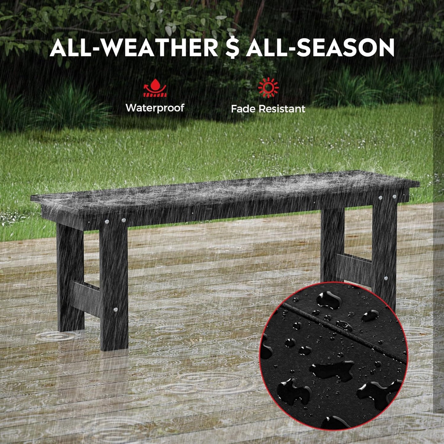 Garden Bench, Front Porch Bench Entryway Park Bench, Patio Backless Garden Seat for Outdoors/Indoor, Low Farmhouse Bench, Black