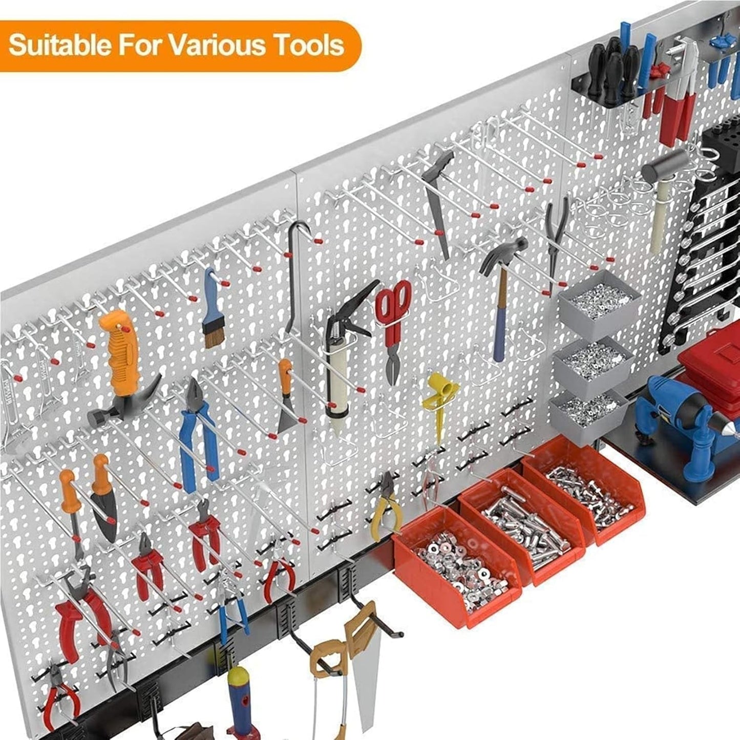 TORACK 109Pcs Pegboard Wall Organizer 4 ft. Garage Metal Pegboard Standard Utility Tool Storage Kit w/Toolboard Hooks & Pegboard Hooks Accessories, Wall Mounted Storage Bins & Shelf
