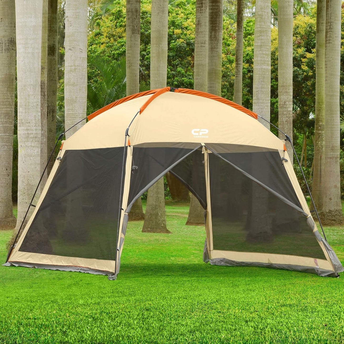 CAMPROS CP Screen House 12 x 12 Ft Screened Mesh Net Wall Canopy Tent Screen Shelter Gazebos for Patios Outdoor Camping Activities - Beige