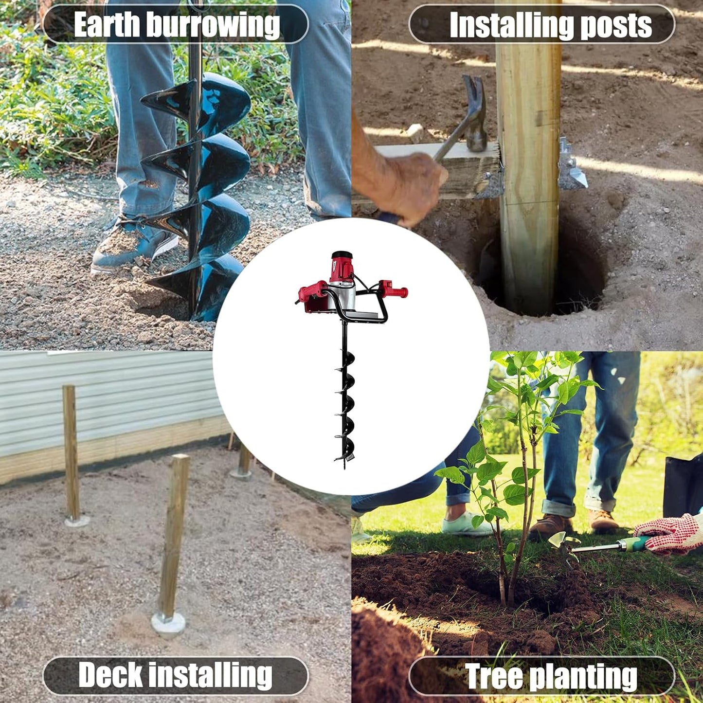 JKCHENPRO Earth Auger with Reverse Function, 1500W Electric Post Hole Digger with 6" Drill Bit, 110V Electric Powered Auger for Fence Posts, Tree Planting, Landscaping & Gardening