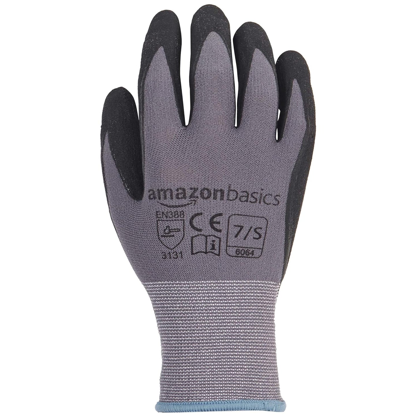 Amazon Basics Micro-Foam Nitrile Coated Work Gloves, Nylon Liner Fiber, Touch Screen, Grey, Size 7/S, 12-Pair