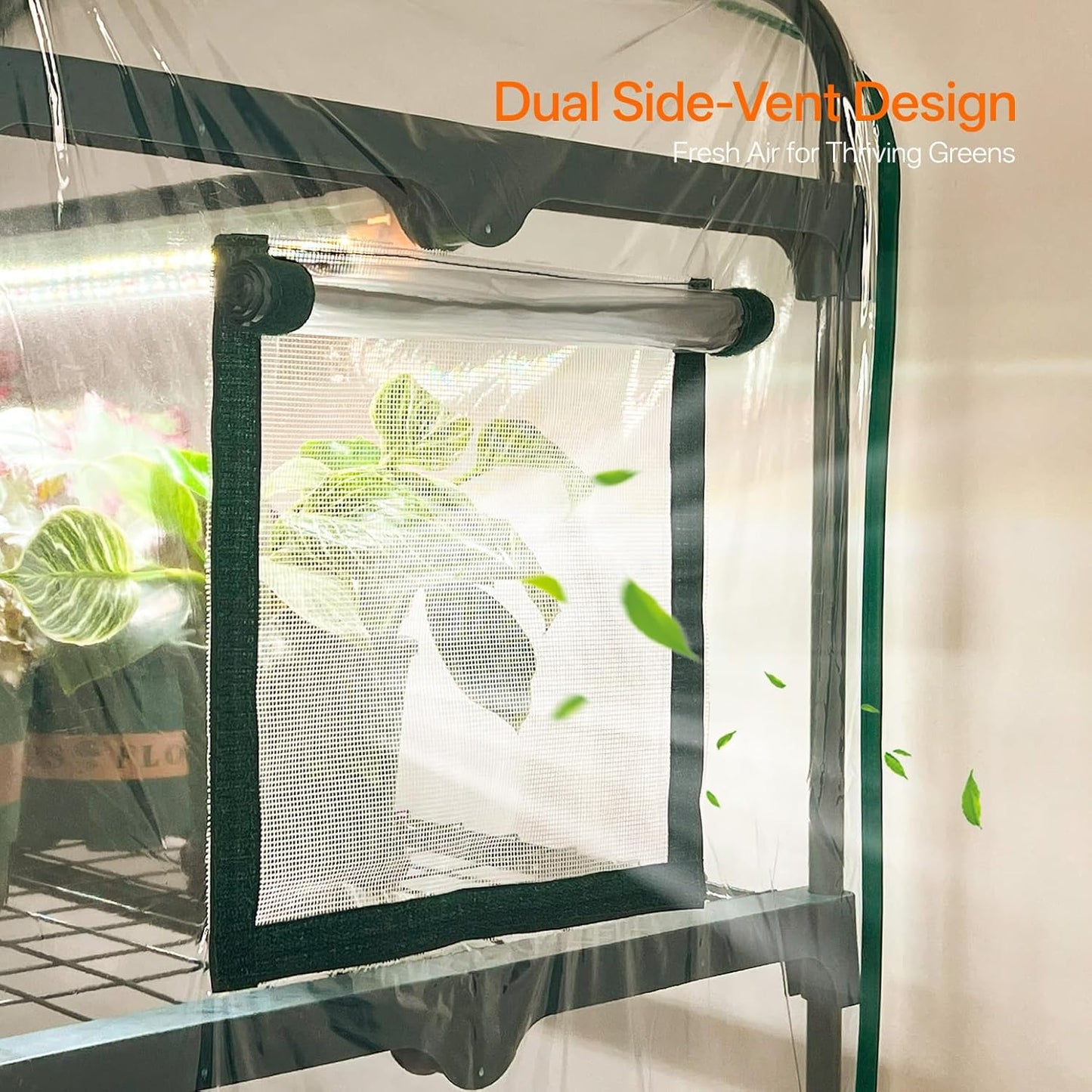 Indoor Greenhouse with Grow Light, 4-Tier Mini Green House, 4Pcs Grow Lights for Indoor Plants with Timer, Zippered PVC Grow Tent with Airflow Windows, Indoor Greenhouse Cabinet 35x19.3x63in