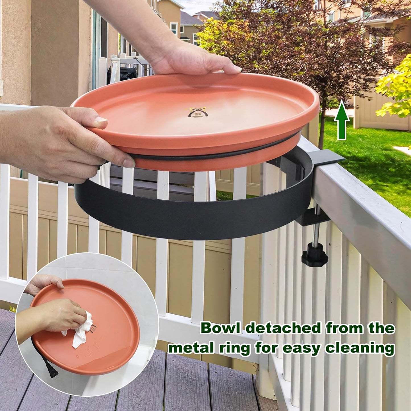 Heated Bird Bath for Outdoors for Winter, 3 Easy Ways to Mount Detachable Bird Bath Bowl, 75W Heated Bird Baths with Thermostatically Controlled for Garden Yard Patio Lawn, Terracotta