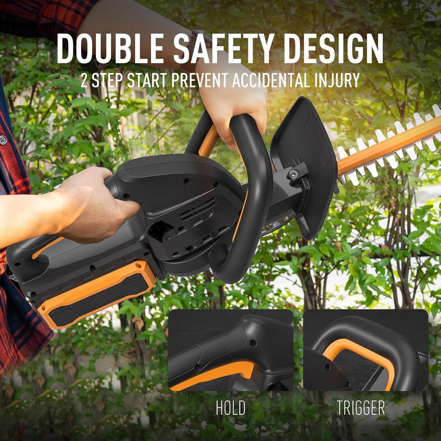 40V 21.6" Battery Hedge Trimmer, 0.7" Cutting Diameter Cordless Hedge Trimmer, Dual Action Blade Power Hedge Trimmers, Electric Hedge Trimmer with Battery & Charger Included