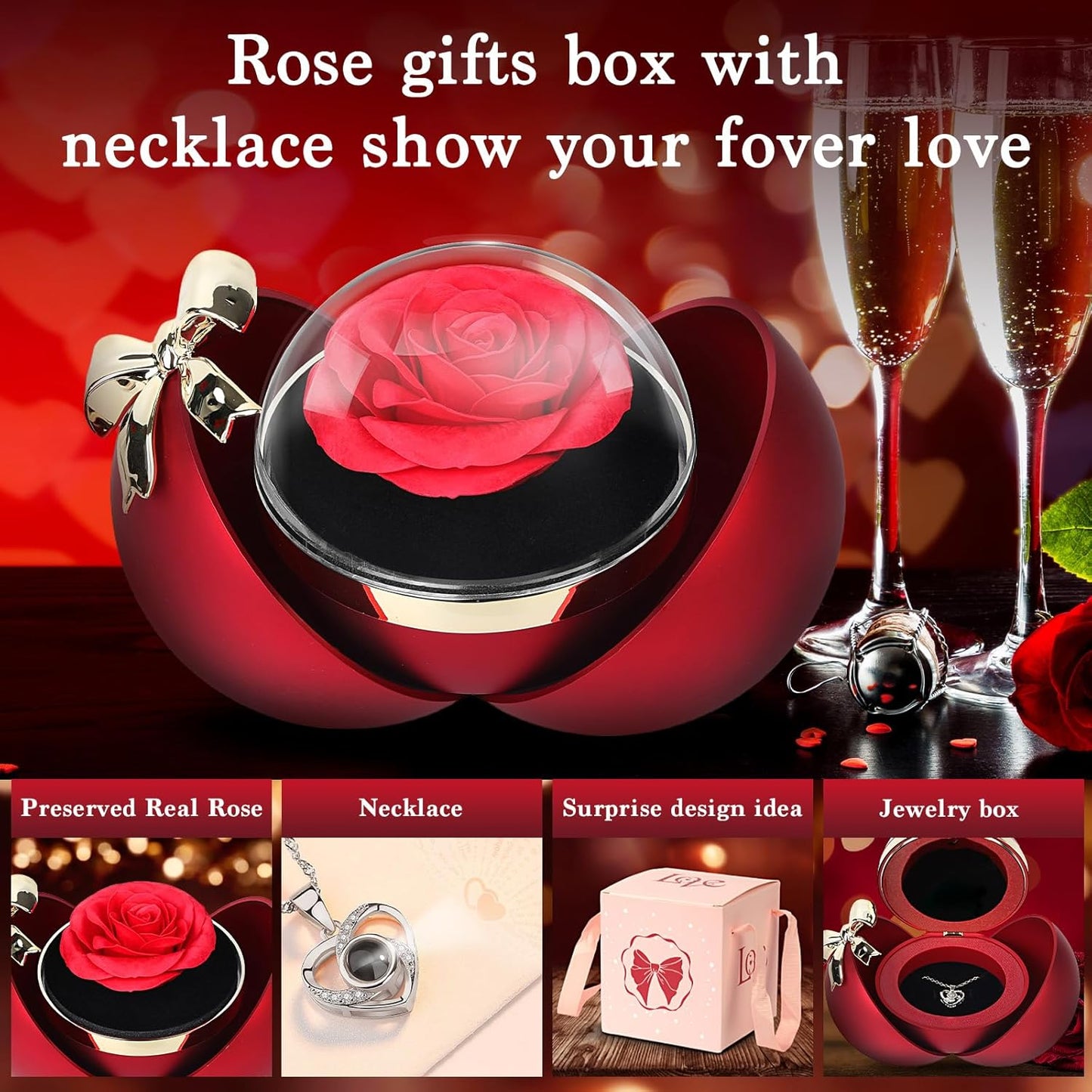 Preserved Red Real Rose-Eternal Flowers Rose Gifts for Mom Grandma Wife Girlfriend on Mothers Day Birthday Valentines Christmas Anniversary Romantic Gifts for Her with I Love You Romantic Gift (Red)