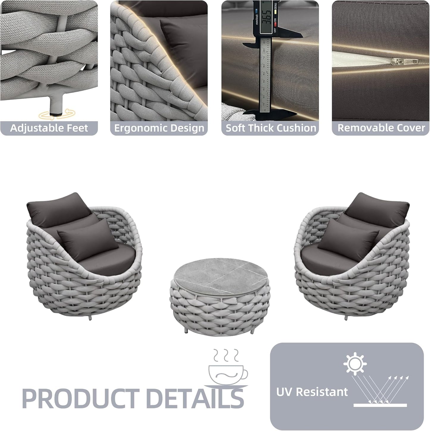 TWT Aluminum Outdoor Patio Furniture Set, 4 Textilene Armchairs Modern Outdoor Conversation Set Outdoor Single Sofa with Upgrade Cushion and Coffee Table for Balcony