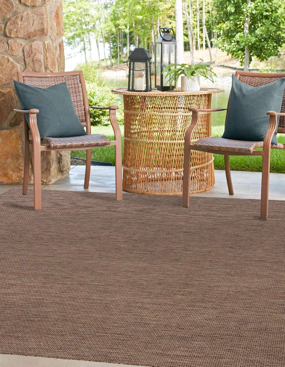 Unique Loom Outdoor Solid Collection Area Rug (6' 1" Square Light Brown/Ivory)