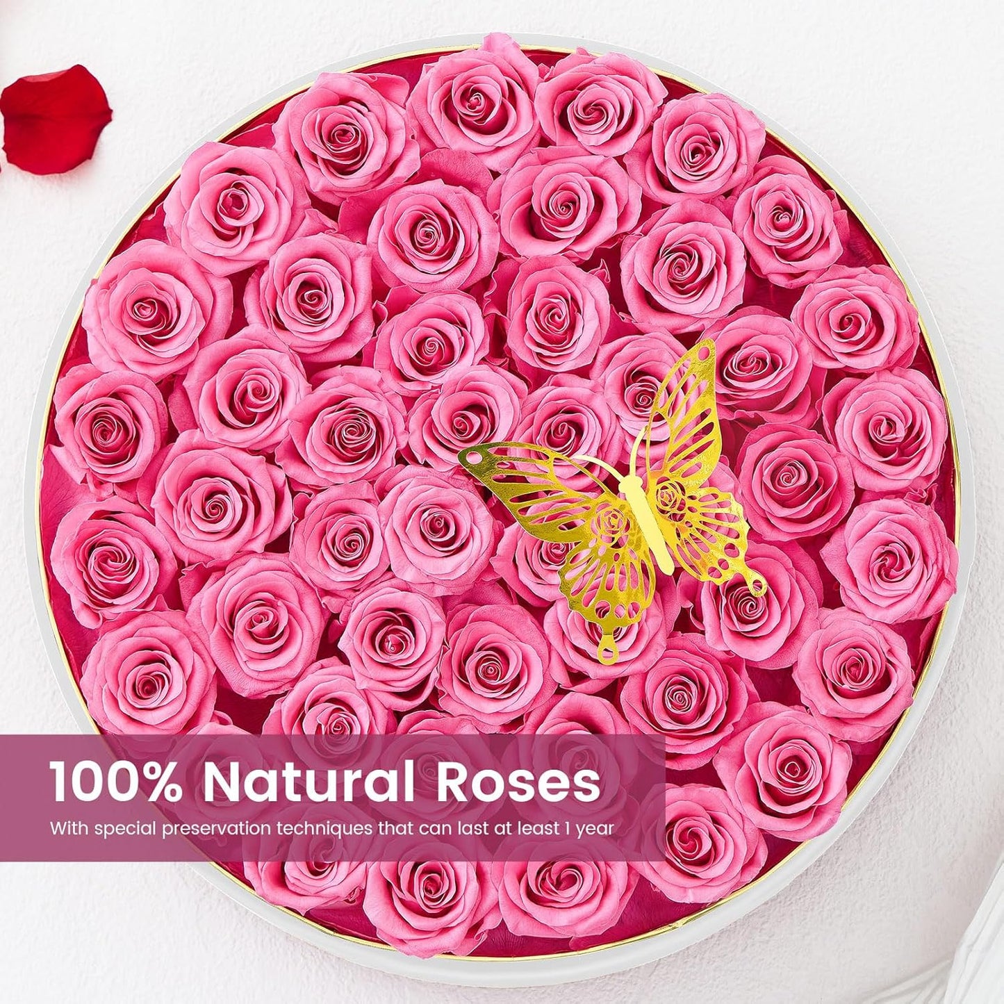 Preserved Roses Forever Flowers Real Roses in a Box Mother's Day Birthday Flowers for Her Mom Women Wife Valentine's Day, Pink, 47 Piece