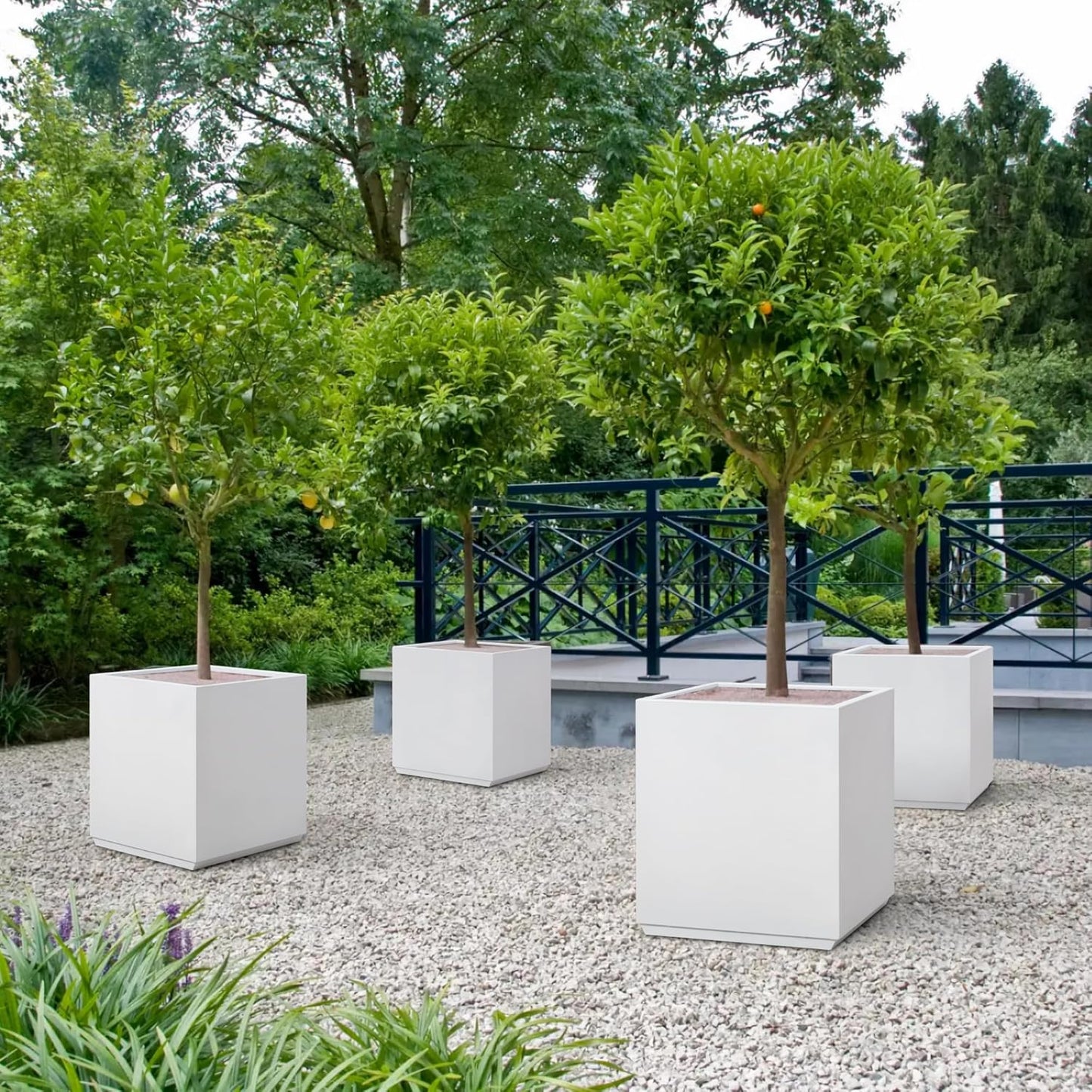 Metallic Heavy Planter Box for Outdoor or Indoor, No Assemble and Seamless, Large Square Planter, Cube Planter for Tall Trees, Plants, Flowers 21Lx21Wx24H 35Pounds White