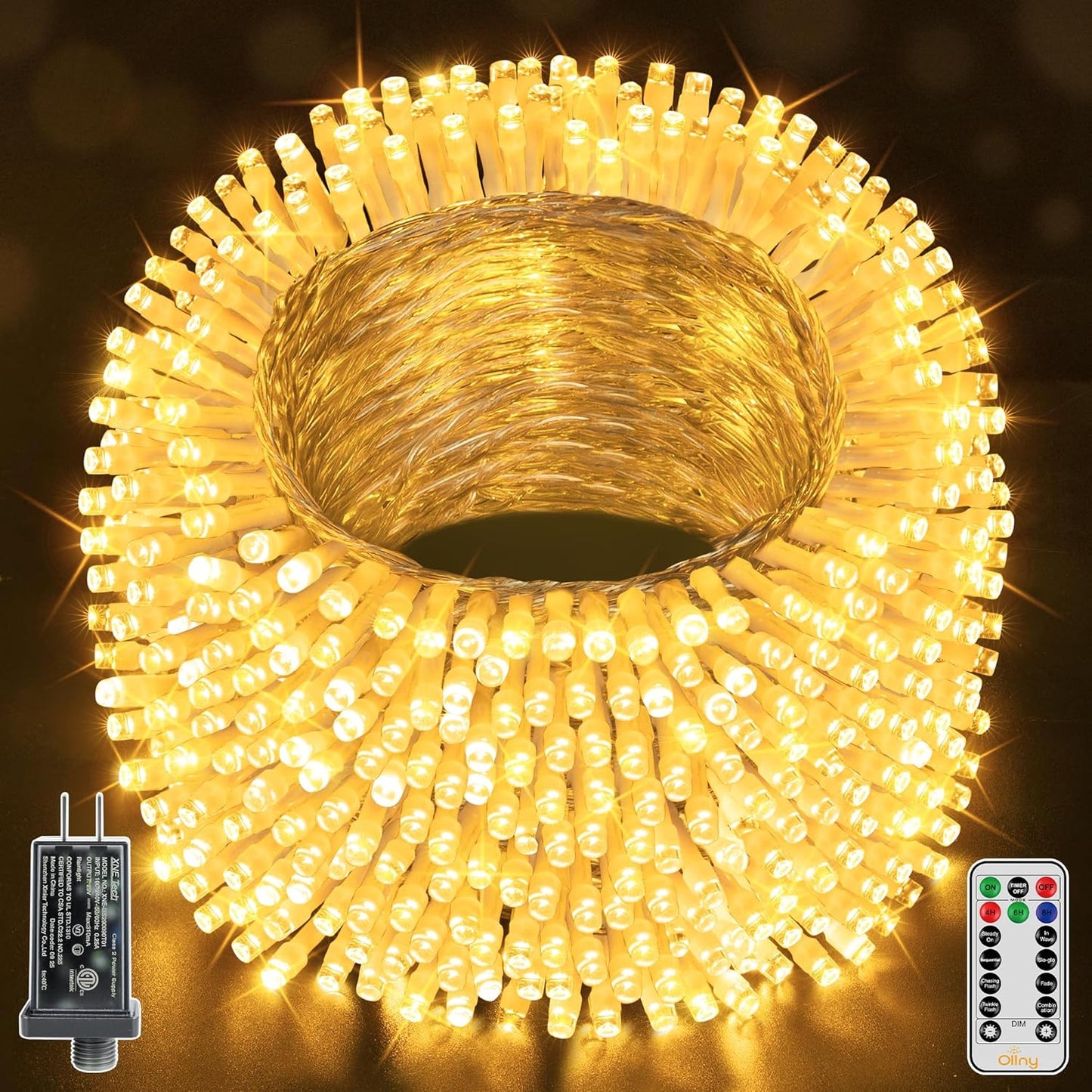 Ollny Christmas Lights Outdoor Waterproof, 1000LED 328FT Super Long String Lights with Remote 3 Timer, Plug in 8 Modes Fairy Light for Outside House Bedroom Xmas Decorations, Warm White