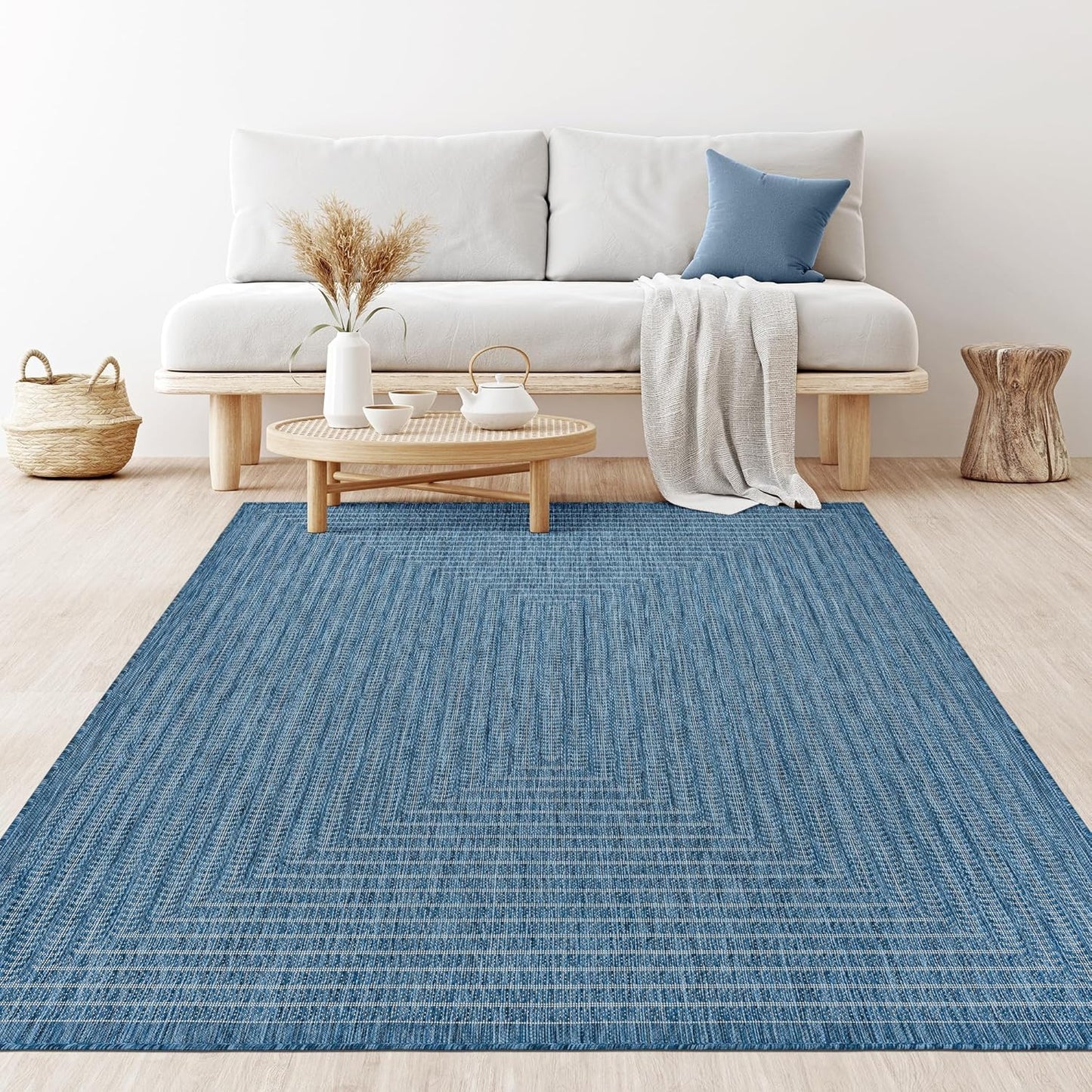 Adiva Rugs Outdoor Indoor Area Rug, Weather Resistant, Easy to Clean, Stain Resistant Floor Mat for Dining Room, Backyard, Deck, Patio (Azure Denim Blue, 6' X 9')