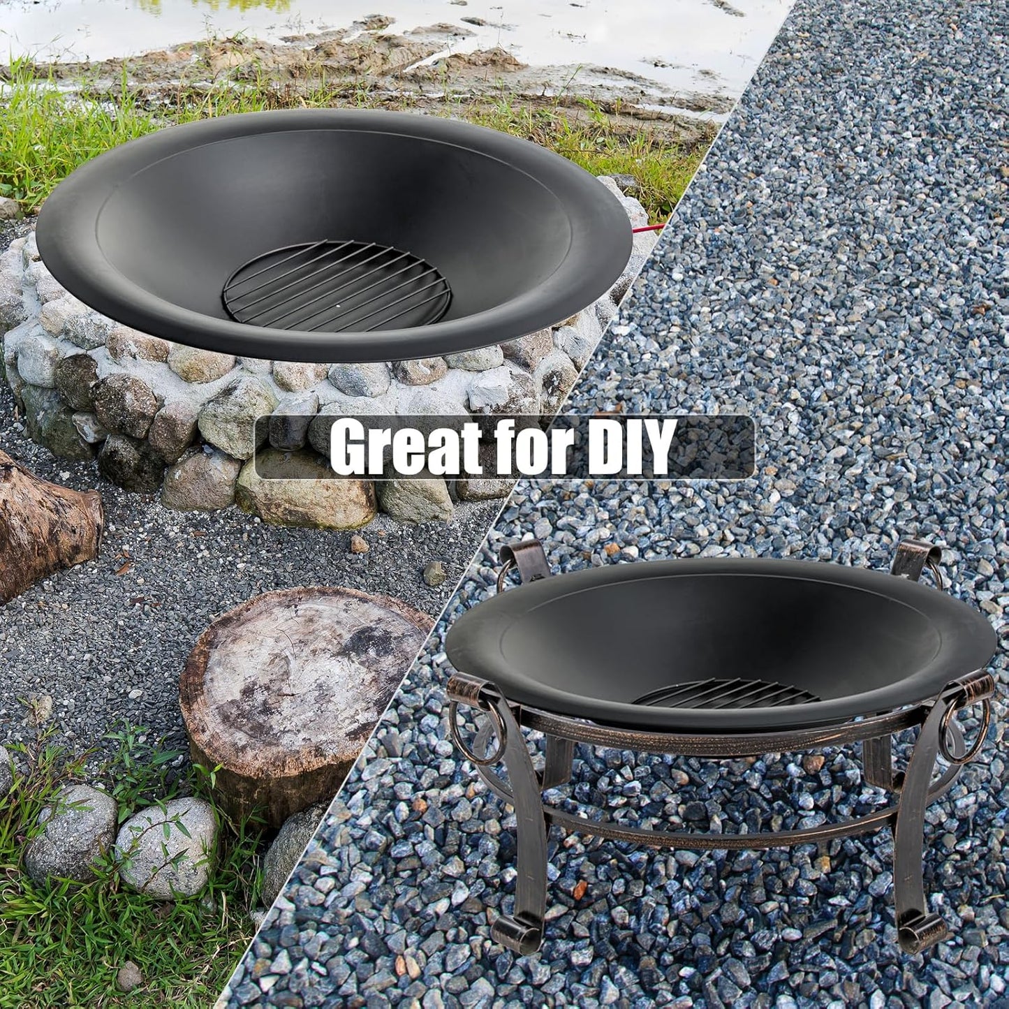 35 inch Steel Fire Pit Bowl for DIY or Replacement Existing Fire Pits, Wood Burning Fire Pit Bowl with Spark Screen &Fire Poker, Fireplace for Backyard, Porch, Deck, Camping, BBQ(Smooth)