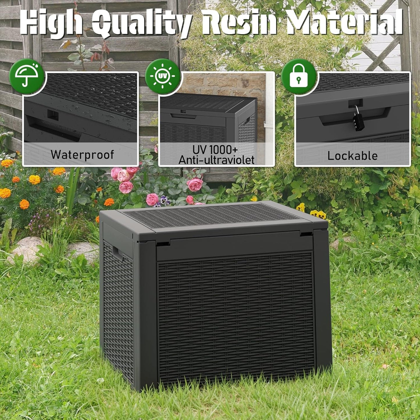 KAMABOKO 31 Gallon Outdoor Storage Box 2 Pack All-Weather Deck Box for Patio Furniture, Package Deliveries, Garden Tools, Pool Supplies & Cushions, Black