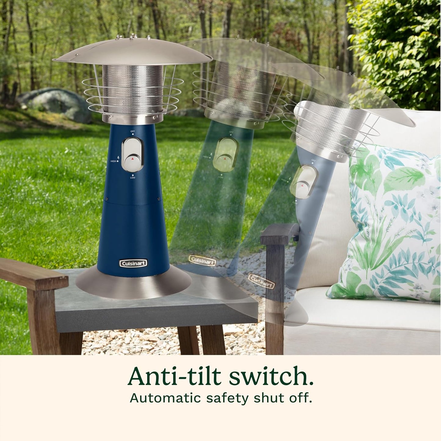 Cuisinart Portable Tabletop Patio Heater, 11,000 BTU Outdoor Propane Heater with Safety Tilt Switch and Adjustable Heat, Burner Screen Guard, 30 sq. Foot Heat Range, Navy