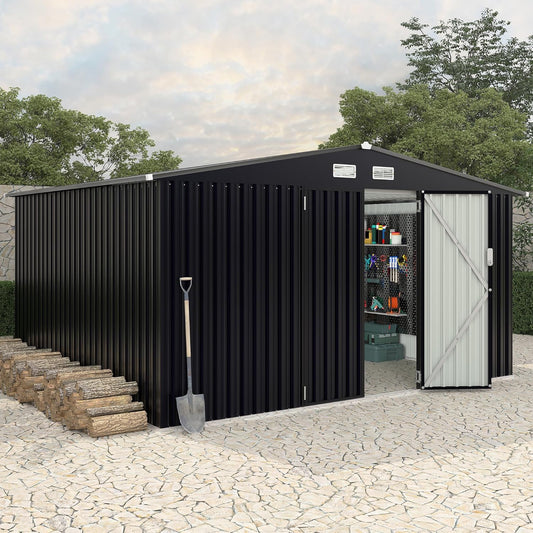 8x10 FT Metal Storage Sheds Outdoor with Floor, Metal Yard Sheds Garden Shed Kit, MetalTool Shed with Lockable Door, Metals UtilitySheds Buildings with Air Vent for Backyard Garden Patio Lawn