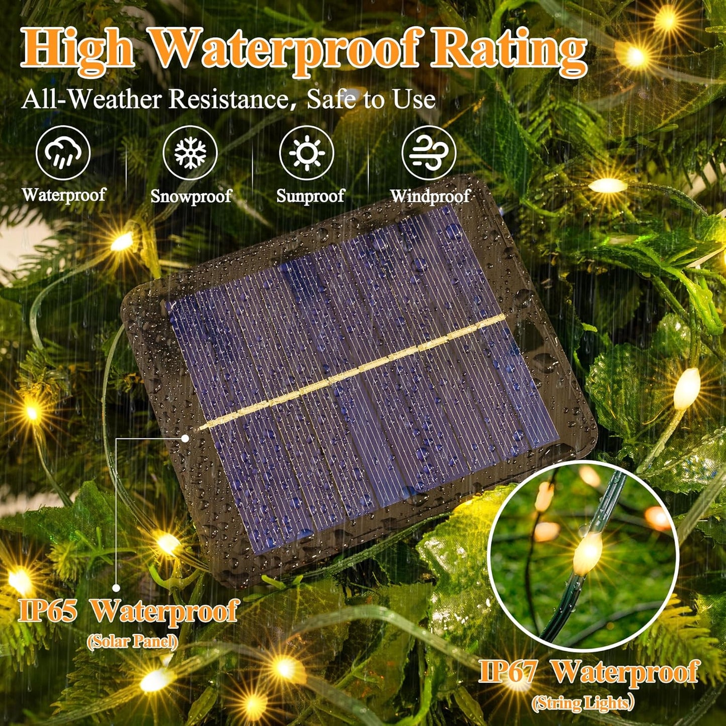 Solar String Lights 120LED 40FT, IP67 Waterproof Solar Lights for Outside with 8 Lighting Modes, Upgraded Solar Panel Fairy Lights for Garden Party Wedding Decorations (Warm White)