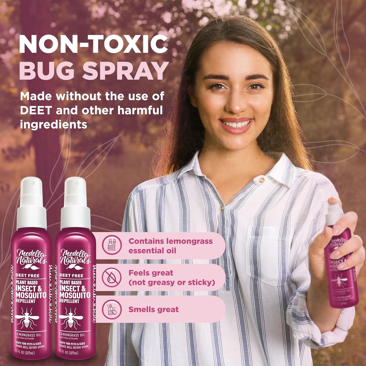 Shine Like Sable Deet-Free Insect & Mosquito Repellent 2 Pack 8oz – Kid & Pet-Safe, Pleasant Insect Repellent w/Lemongrass Oil - Insect Repellent Against Mosquitoes, Gnats, Black Flies, & No-See-ums