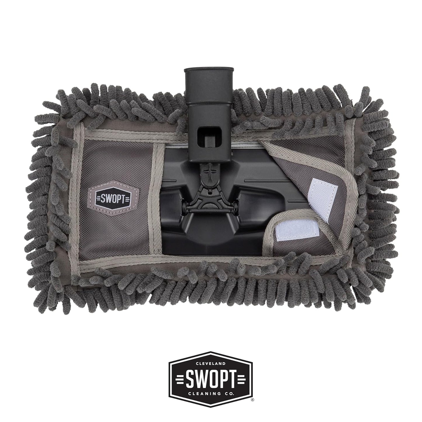 SWOPT 12” Microfiber Dust Mop Head w/Refill — Cleaning Head Interchangeable w/All SWOPT Cleaning Products for Efficient Cleaning & Storage — Mop Provides Lint-Free Cleaning for Wood, Laminate, Tile