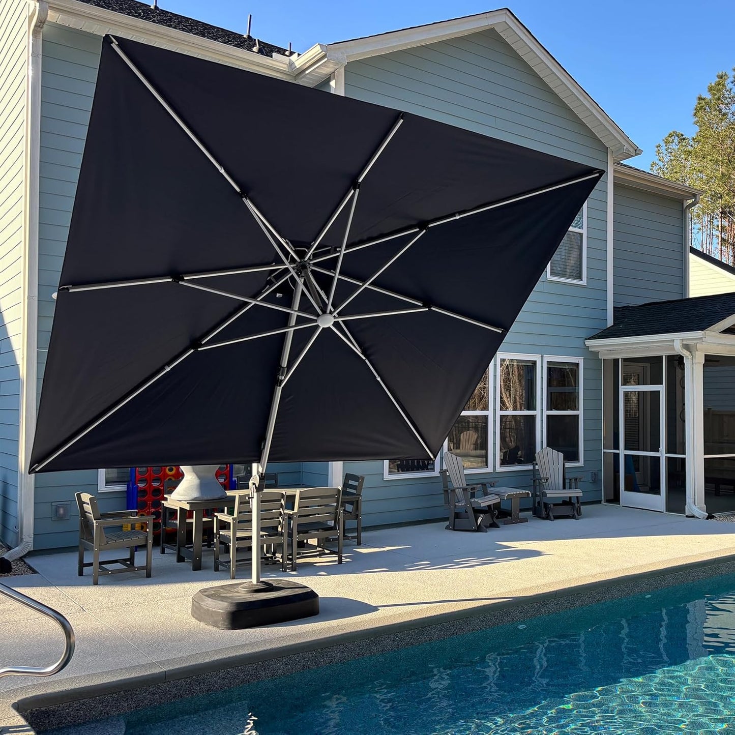 PURPLE LEAF 9' X 12' Solar Powered LED Patio Large Umbrella Offset Double Top Hanging Umbrella Outdoor Market Umbrella for Garden, Spectrum Indigo