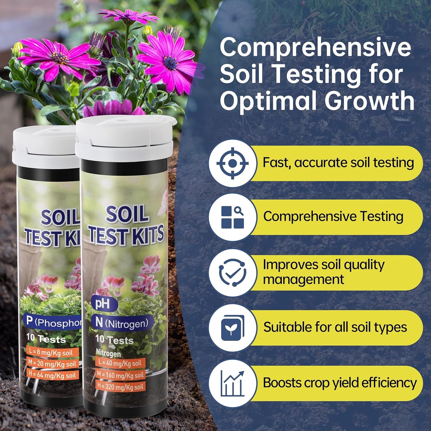 AAwipes Soil Test Kit 4-in-1 for pH, Nitrogen, Phosphorus & Potassium - 40 Soil Testing Kits Upgraded Accurate Nutrient Tester for Garden, Yard, Lawn & Plant Care with Sampling Accessories (J04-40)