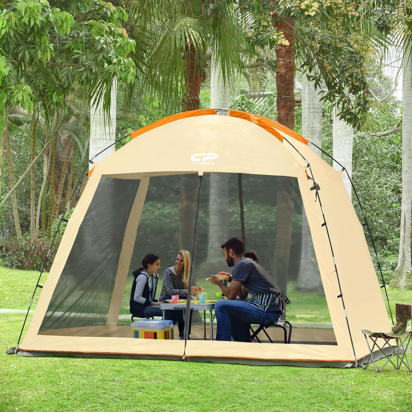 CAMPROS CP Screen House Room with 1 Side Wind/Sun Panel Canopy Tent Camping Tent Screen Shelter Gazebos for Patios Outdoor Camping Activities, 10'X10'X86in(H) - Beige