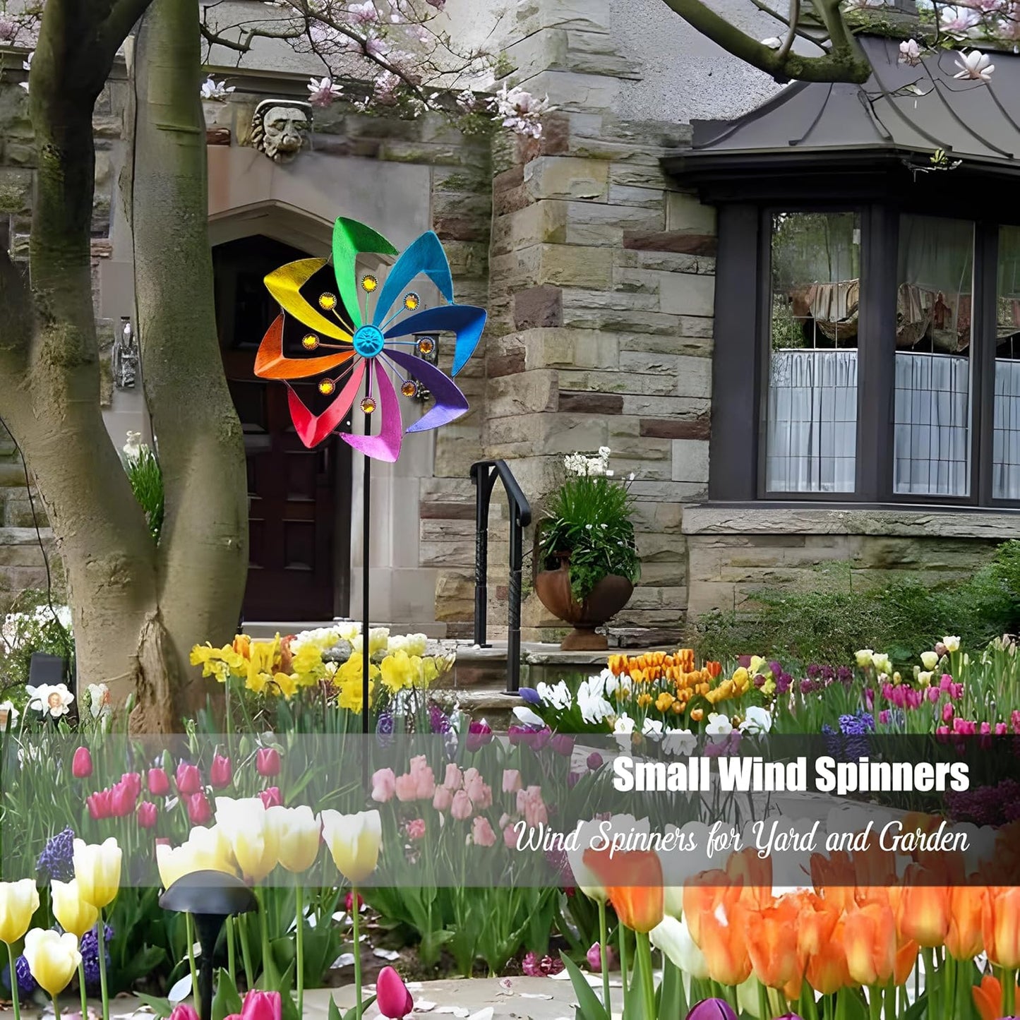 Wind Spinners Outdoor, 10 inch Wind Sculptures & Spinners, Metal Kinetic Wind Spinner, Decorative Pinwheels Large Wind Spinners for Yard and Garden Decor,Rainbow