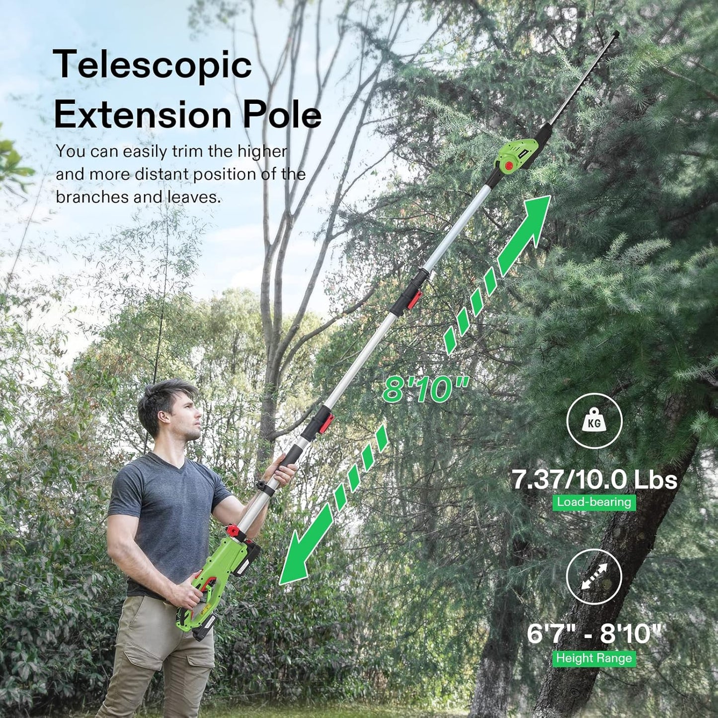 VIVOSUN 20" Cordless Pole Hedge Trimmer, 20V Electric Bush Trimmer with 20” Dual-Action Laser Blade, Adjustable Cutting Head, 0.55" Cutting Capacity, 2.0AH Battery and Fast Charger Included