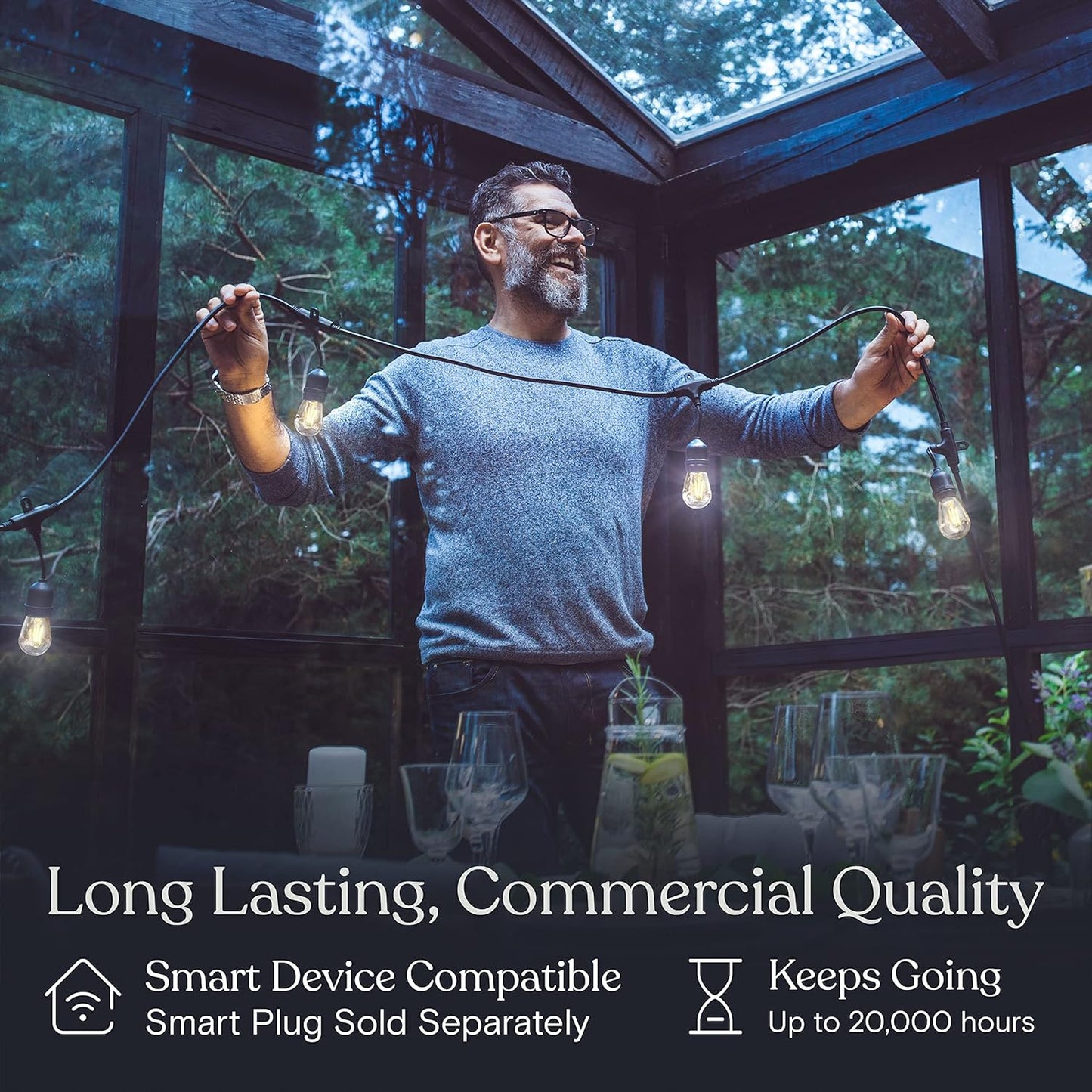 Brightech Ambience Pro - Waterproof LED Outdoor String Lights - 7 Hanging, Dimmable 2W Vintage Edison Bulbs - 24 Ft Commercial Grade Patio Lights Create Cafe Ambience in Your Backyard