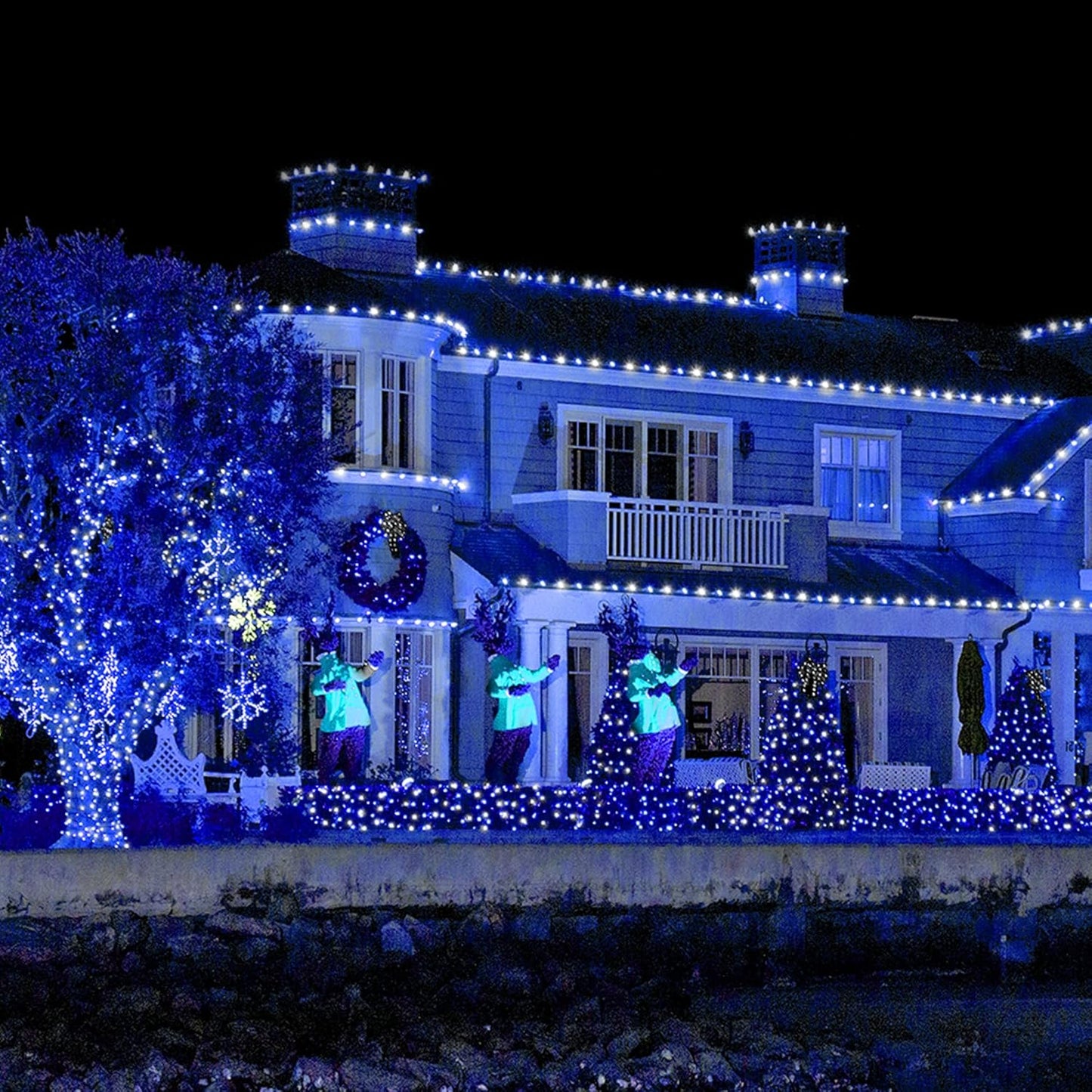 weillsnow Outdoor Christmas Decoration,66 FT 200 LED String Lights with Timer Memory Function,Plug in Waterproof Fairy Lights for Indoor Outdoor Home Room Garden Christmas Party Decor(Blue&White)