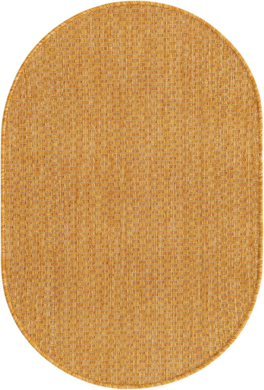 Unique Loom Collection Casual Transitional Solid Heathered Indoor/Outdoor Flatweave Area Rug (2' 2" x 3' 1" Oval, Corn Harvest Yellow)