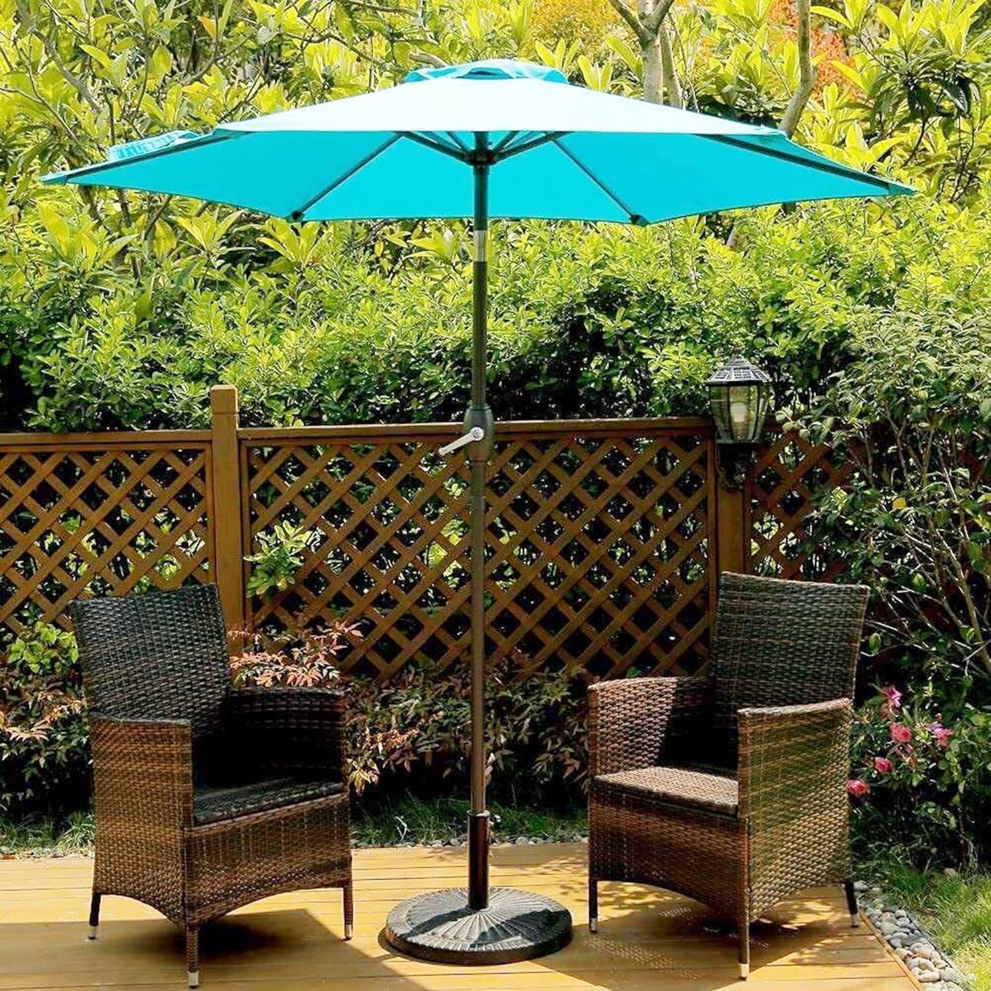 Aok Garden 7.5 ft Patio Umbrella Outdoor Market Umbrella Tilt Button and Crank 6 Ribs for Deck Lawn Pool& Backyard