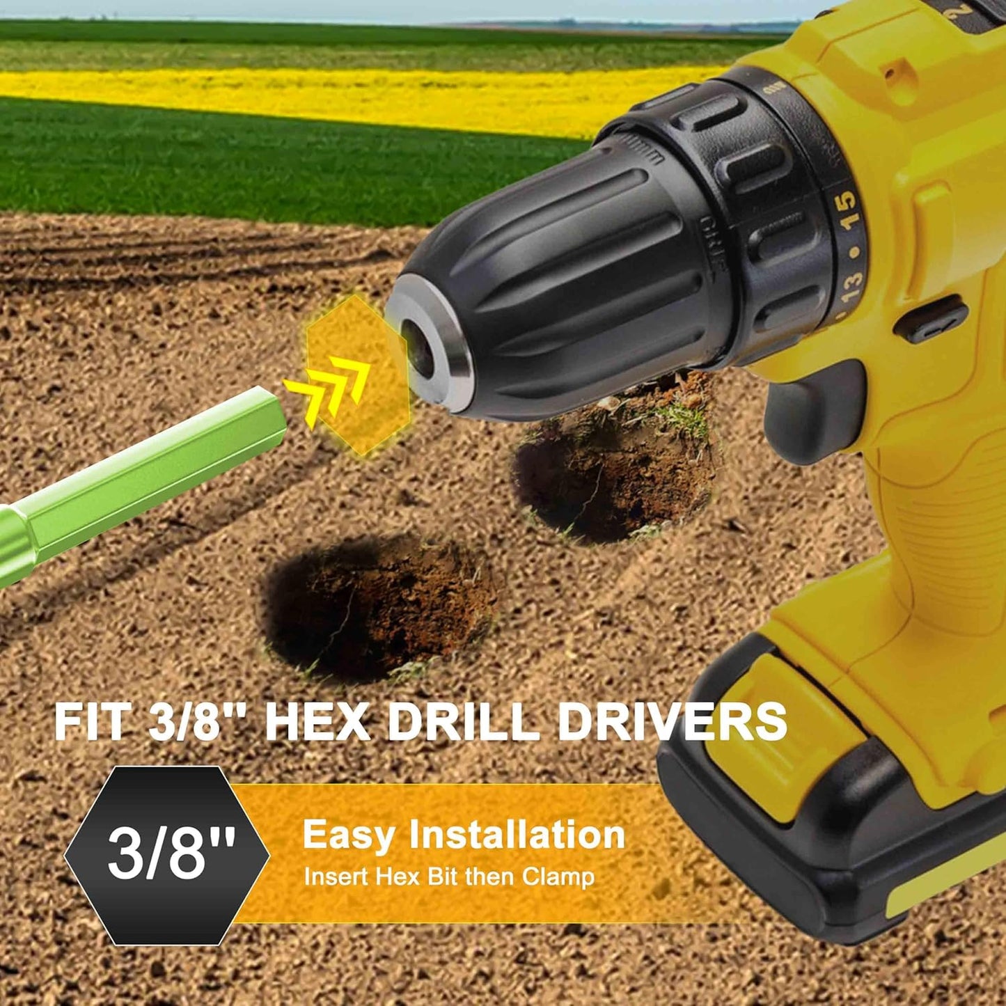 TCBWFY Auger Drill Bit for Planting 3.5"x16",Extended Length Garden Auger Spiral Drill Bit for Planting Bulbs Flowers,Planting Auger for Drill Post Hole Digger for 3/8”Hex Drive