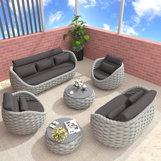 TWT Outdoor Patio Furniture Set 6 Pieces Aluminum Sectional Sofa, Metal Patio Conversation Set with Threeseat, Loveseat & Armchair, Cushion and Coffee Tables