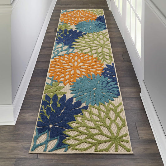 Nourison Aloha Indoor/Outdoor Multicolor 2'3'' x 8' Area--Rug, Tropical, Botanical, Easy--Cleaning, Non Shedding, Bed Room, Living Room, Dining Room, Deck, Backyard, Patio (2x8)