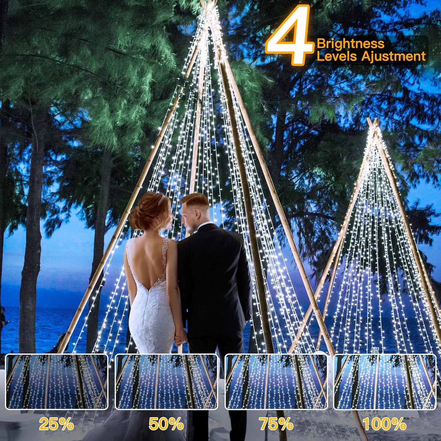Ollny Christmas Lights Outdoor 400LED 131FT, Cool White Fairy Lights with Remote 3 Timer, Plug in 8 Modes String Lights for Bedroom Indoor Outside House Party Xmas Decorations
