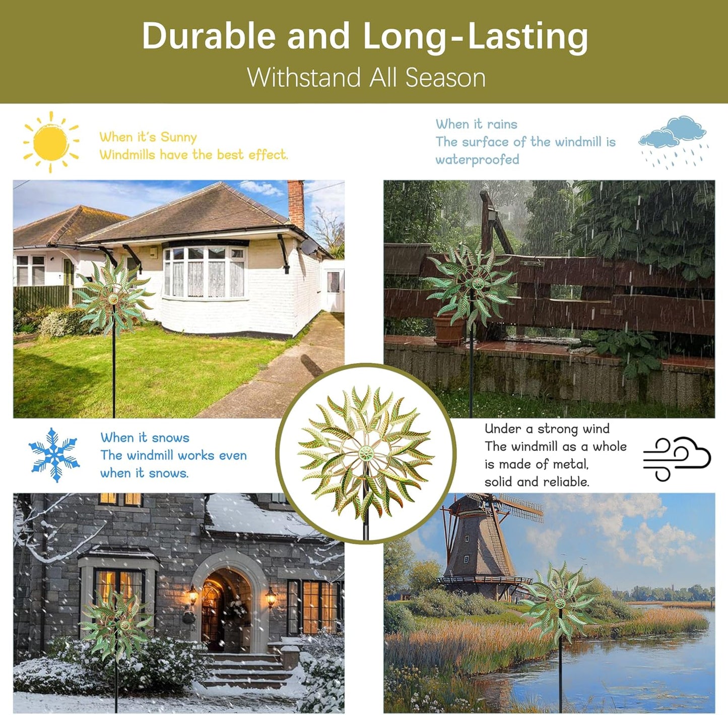 Large Outdoor Metal Wind Spinner,Two-Way Wind Sculptures,360 Degrees Kinetic Wind Spinners Yard Art Decor for Patio, Lawn & Garden 63 * 13.4 Inches