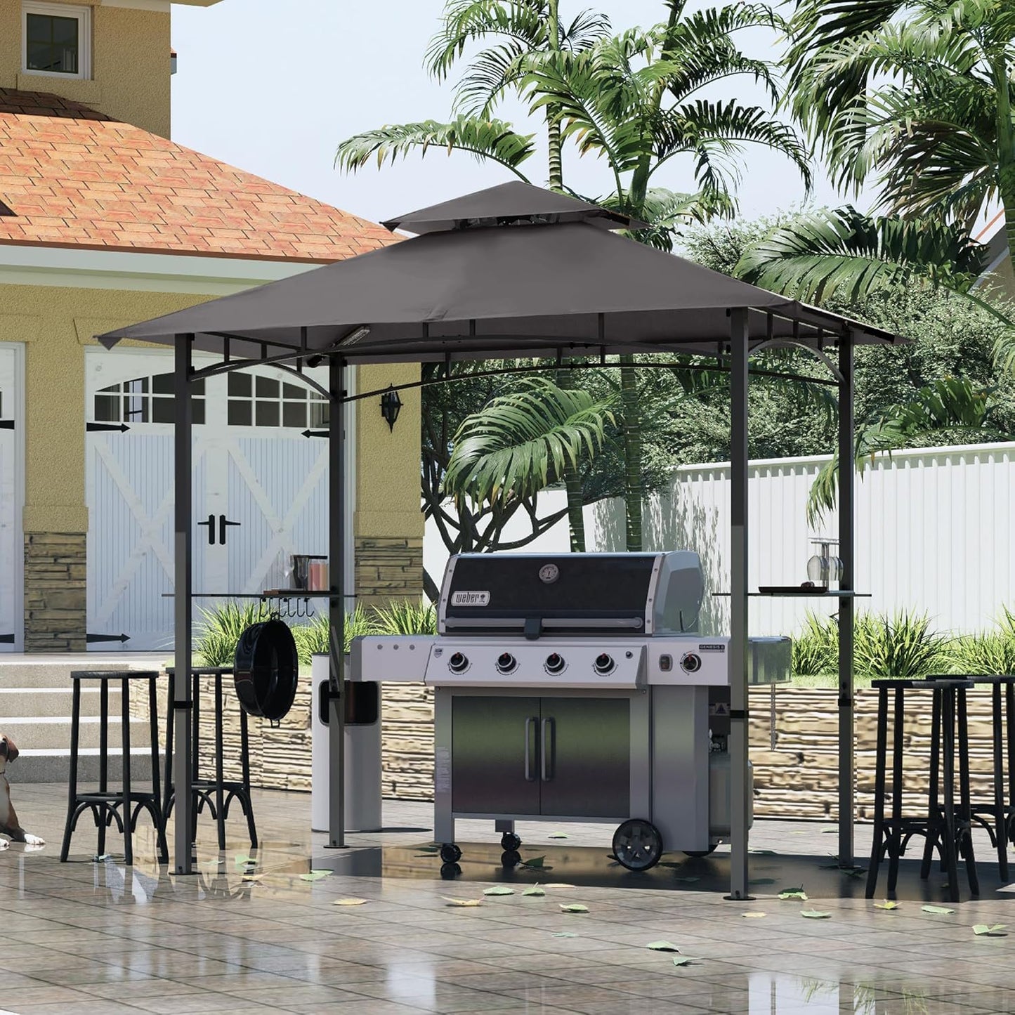 MASTERCANOPY 8 x 5 Grill Gazebo Outdoor BBQ Gazebo Canopy with 2 LED Lights (Gray)