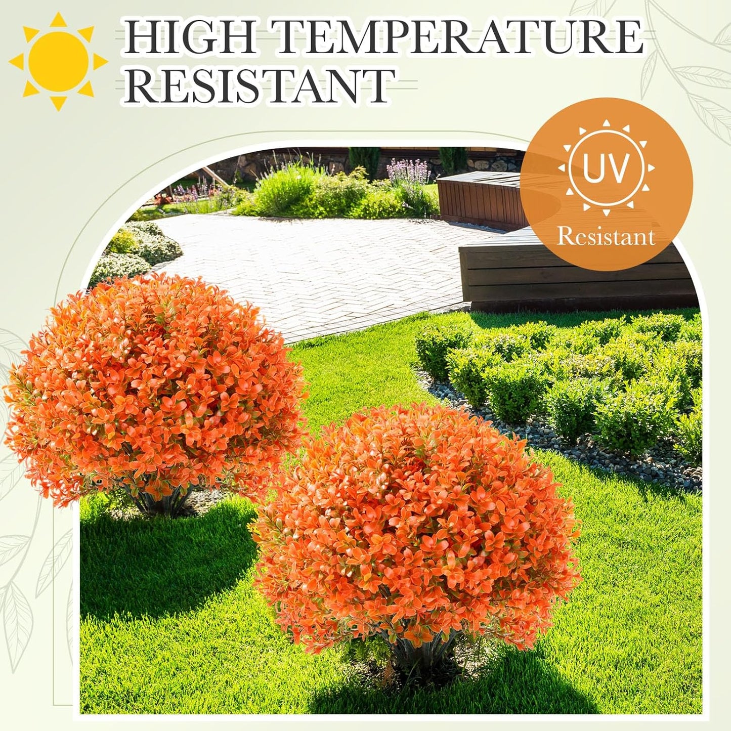 Yunlly 4 Pack 18" Artificial Boxwood Ball Bush Topiary Trees Fake Outdoor Plants, Realistic UV Resistance Faux Shrubs with Spike Greenery Topiary for Front Porch Garden Yard Patio Indoor (Orange)