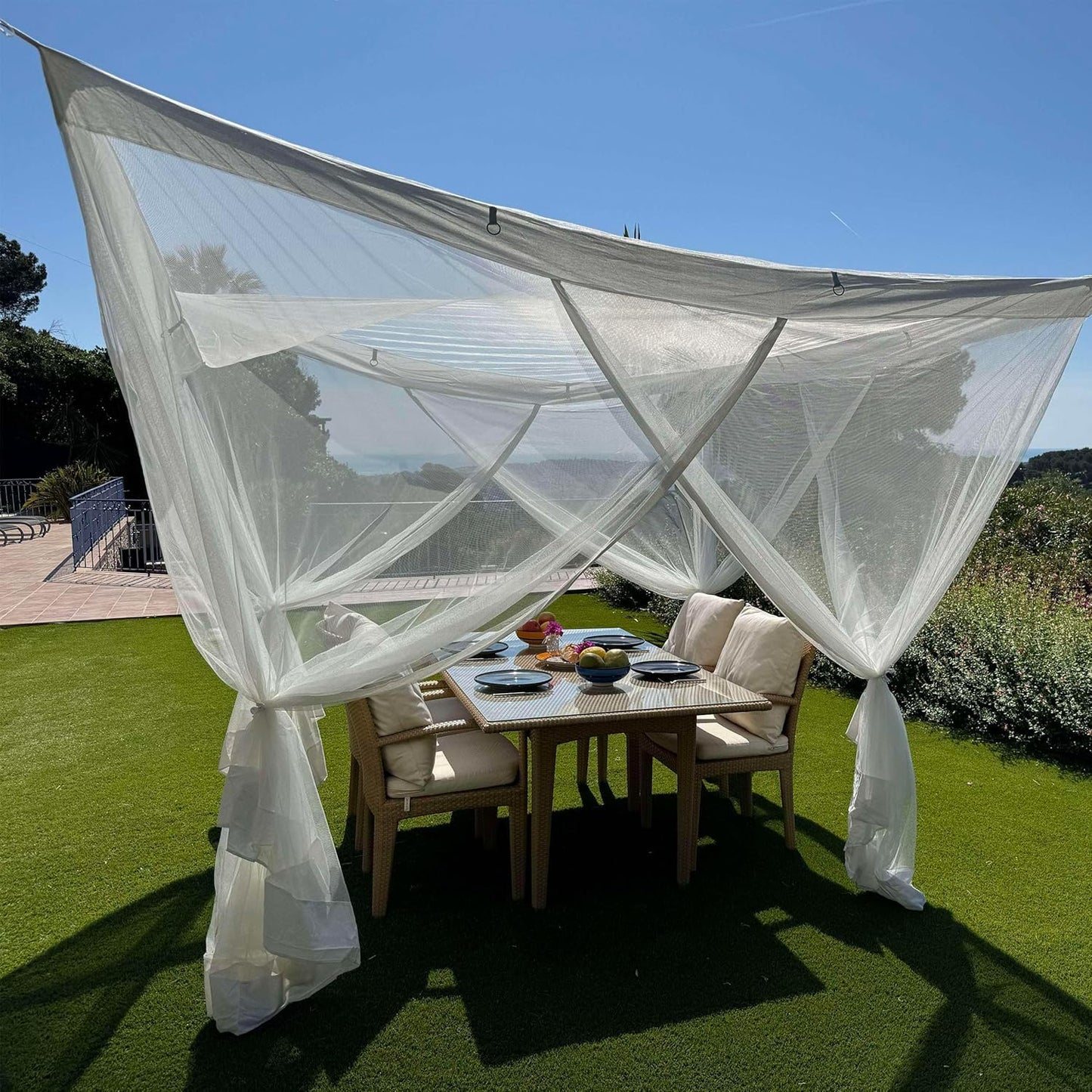 Mosquito Net for Patio 8.2 x 8.2 FT | Very Large Sizes & Fabric Designed for Outdoors | Insect House Screen Netting for Gazebo, Porch & Garden Terrace | White Outside Canopy Bug Protection