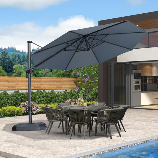 PURPLE LEAF 11 Feet Patio Umbrella Outdoor Cantilever Round Umbrella Aluminum Offset Umbrella with 360-degree Rotation for Garden Deck Pool Patio Light Grey