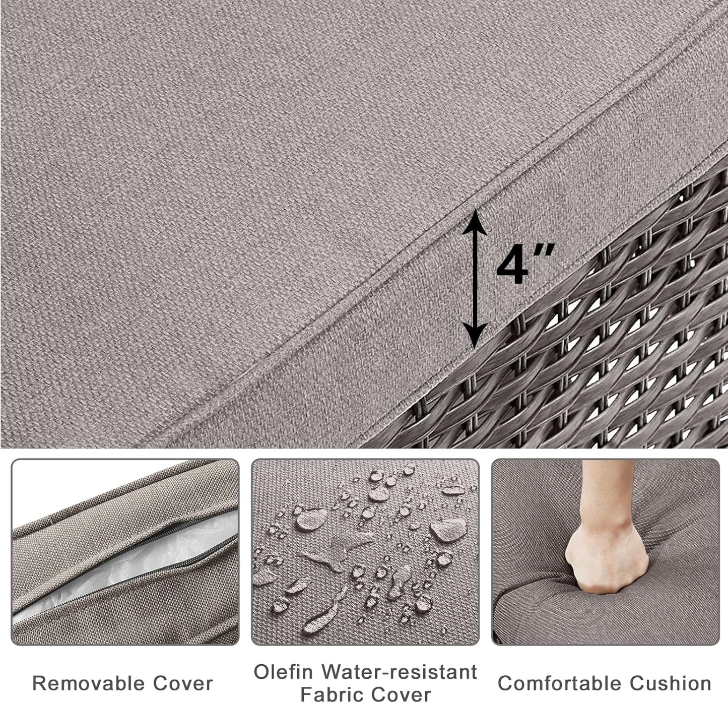 HUMMUH 9 Piece Patio Furniture Set with Fire Pit Table,Wicker Patio Swivel Rocker Outdoor Chairs 3-Seat Sofa with Ottomans for Backyard,Poolside,Deck