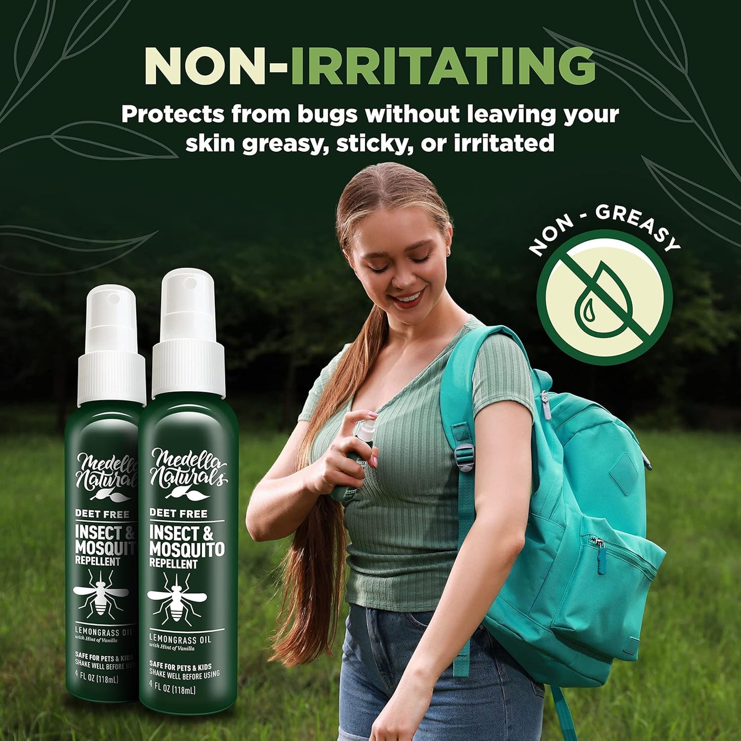 Deet-Free Insect & Mosquito Repellent Pack of 2 (4 oz) – Nice Smelling Insect Repellent with Lemongrass Oil Safe for Pets and Kids – Bug Spray Against Mosquitoes, Gnats, Black Flies, and No-See-ums