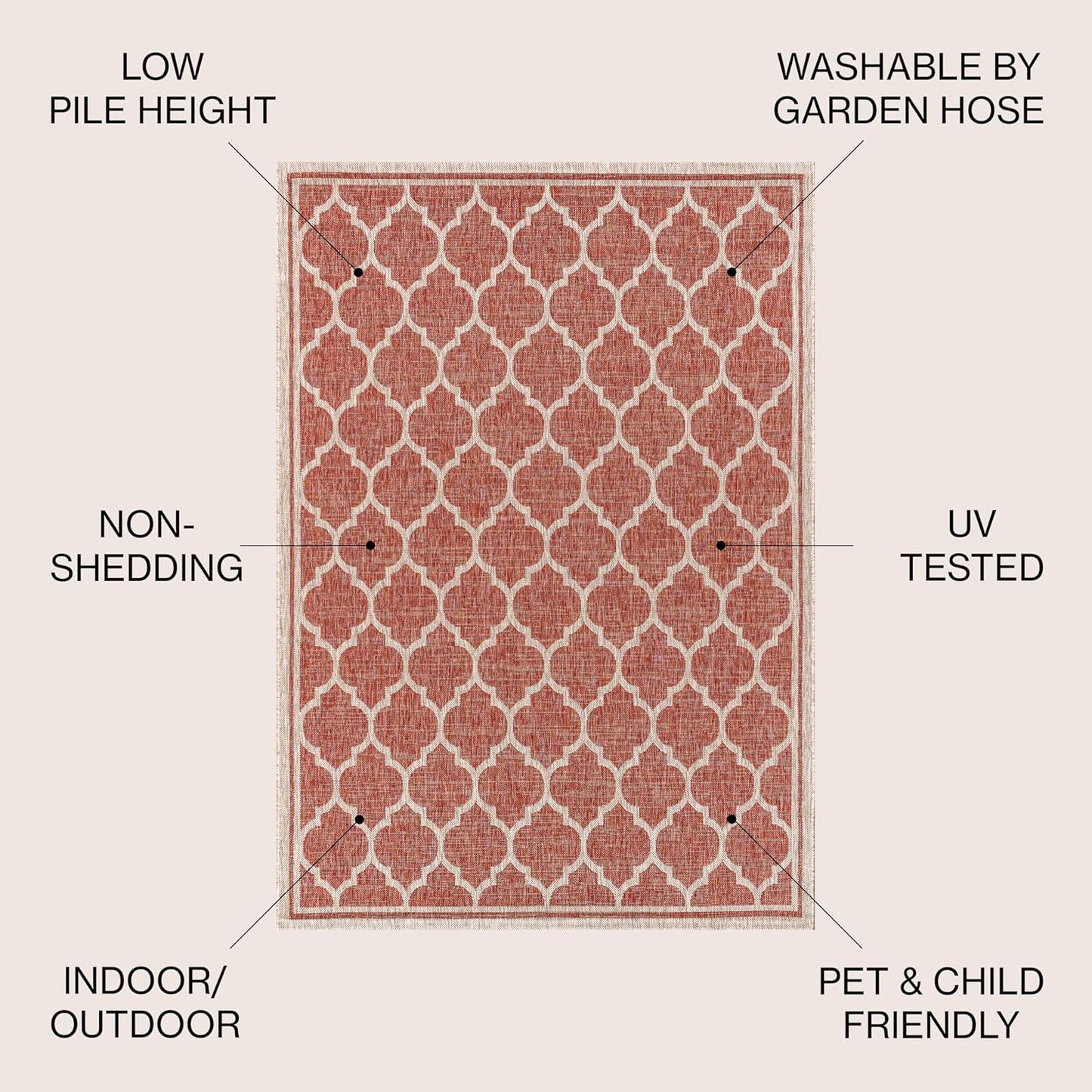 Eyely BMS109C-4R Santa Monica Trebol Moroccan Trellis Textured Weave, Pet Friendly, Non-Shedding, Stain Resistant, Easy-Cleaning, Red/Beige, 4' Round, Indoor/Outdoor, Area Rug