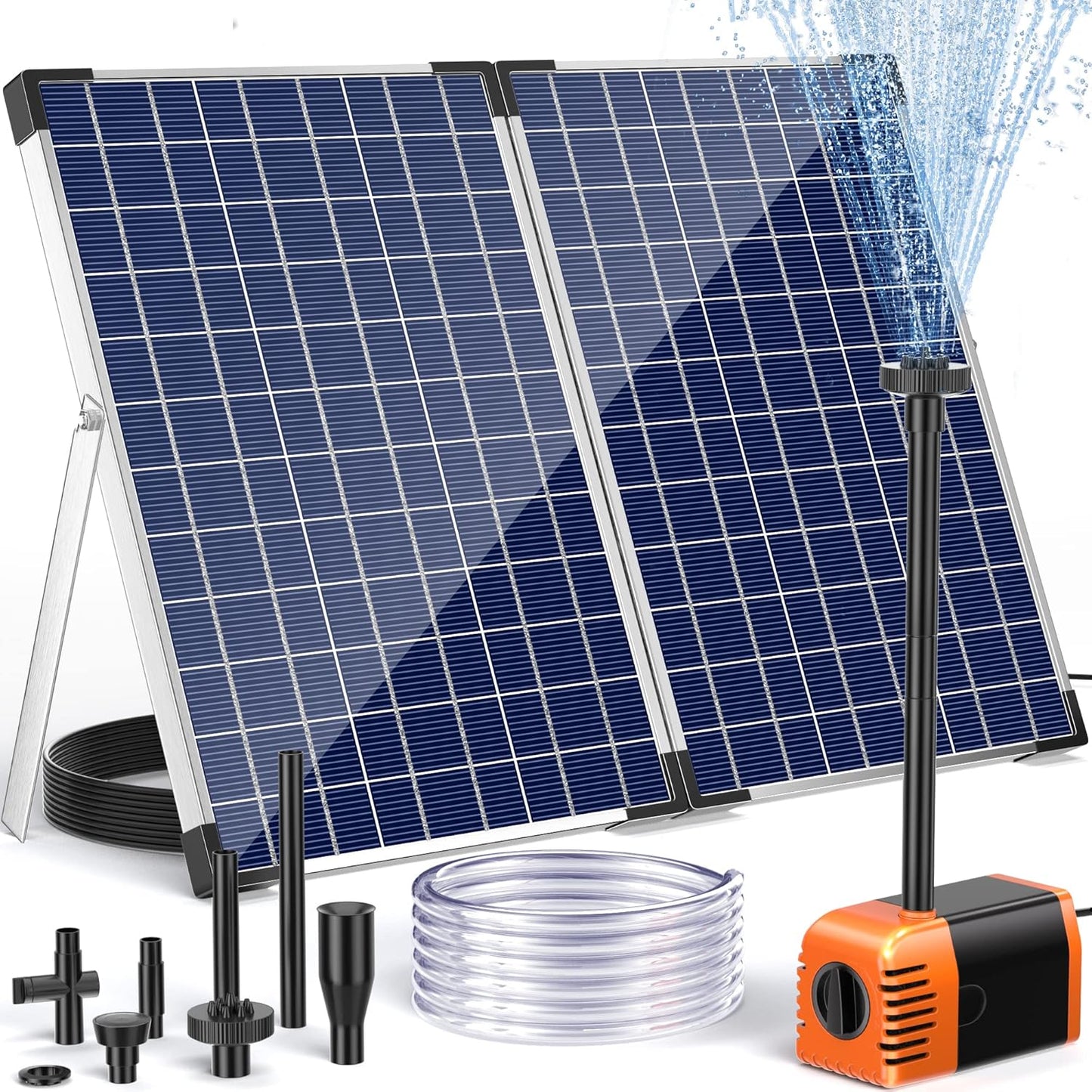 POPOSOAP Solar Fountain Pump 35 Watt, 480GPH Solar Water Pond Pump with PVC Tubing 4 Spray Heads 16.5ft Cable Length for Garden Pond Fountain Waterfall Hydroponics Pool