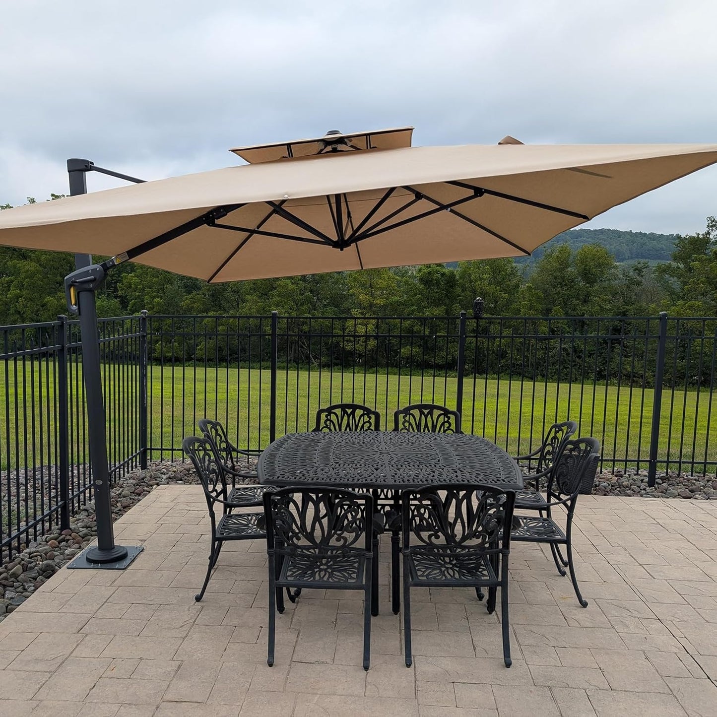 PURPLE LEAF Patio Umbrella 9' X 12' Cantilever Outdoor Double Top Large Rectangle Umbrella Heavy Duty 360° Rotation Offset Hanging Umbrella for Garden Deck Pool Backyard Patio Spectrum Sand