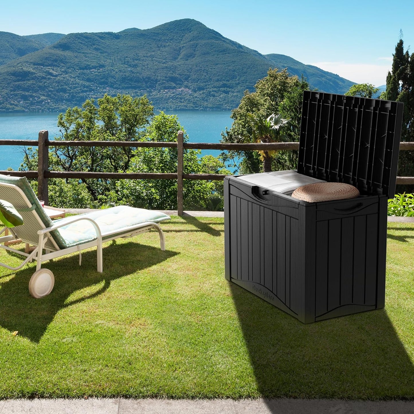 45 Gallon Waterproof Deck Storage Box - All-Weather Outside Storage Box with Lock, Outdoor Box Storage for Patio/Pool Accessories, UV-Resistant Resin, Matte Black