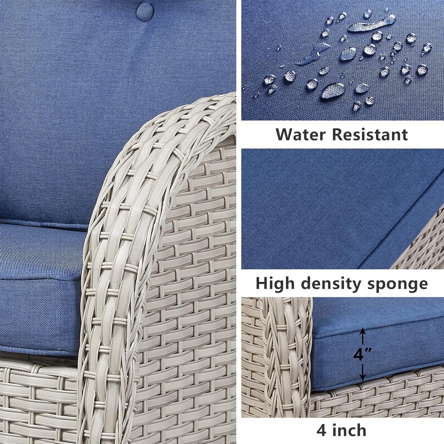 HUMMUH Patio Wicker Rocking Chairs Set of 2 Rattan Outdoor Rocking Chairs for Front Porch Garden Backyard Lawn Balcony Weather Rocker Chair with Side Table