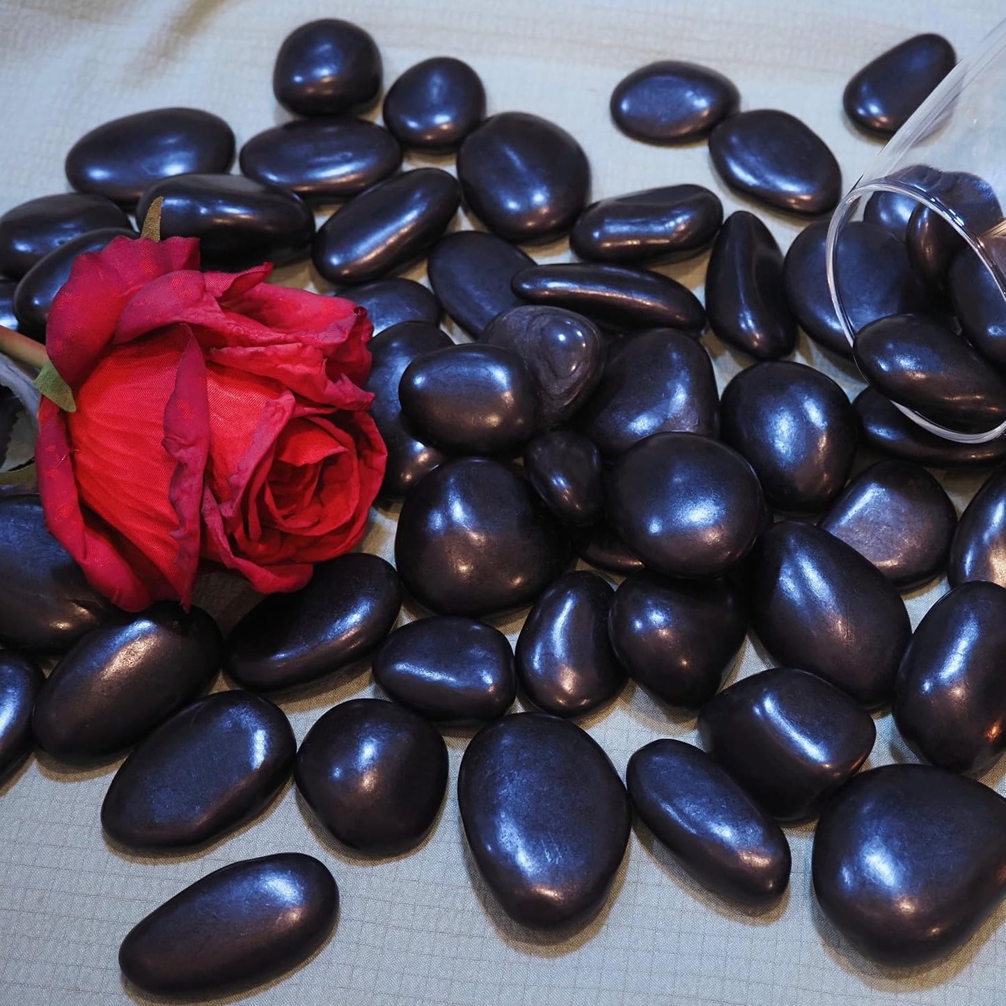 10lbs River Rocks, 1-2Inch Decorative Ornamental Natural Pebbles for Garden Couryard Landscaping Stones, Gravel Filler for Fish Tank,Vases,Home Decor,Aquariums,Animal Habitat, Black