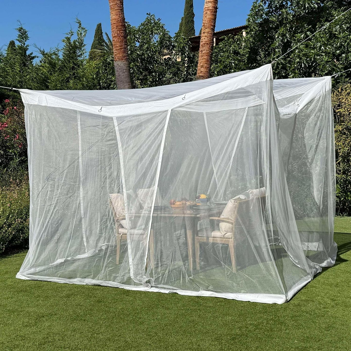Mosquito Net for Patio 8.2 x 8.2 FT | Very Large Sizes & Fabric Designed for Outdoors | Insect House Screen Netting for Gazebo, Porch & Garden Terrace | White Outside Canopy Bug Protection